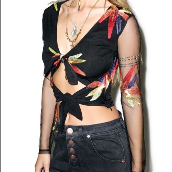 For Love And Lemons Tops - For Love & Lemons Birds of Paradise Mesh Crop Top